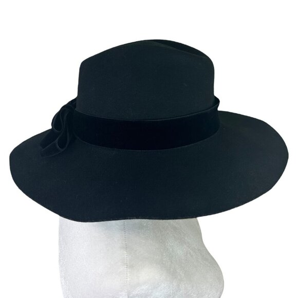 Sensi Studio - Women’s Felted Wool Fedora Hat, Velvet Band, Bow - Black, Large - Picture 10 of 16